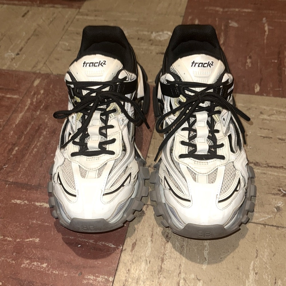Balenciaga Men's Black and White Track Sneakers